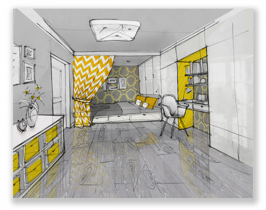 Интерьер в перспективе скетч