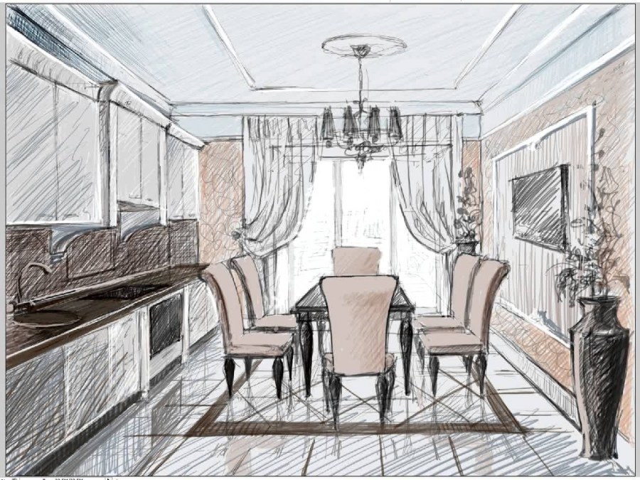 Интерьер скетчинг фронтальная перспектива