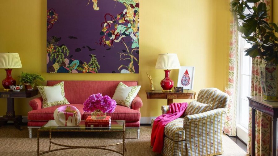 Фиолетовый и желтый в интерьере
