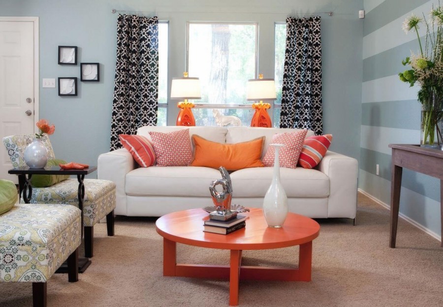 Сочетание кораллового цвета в интерьере