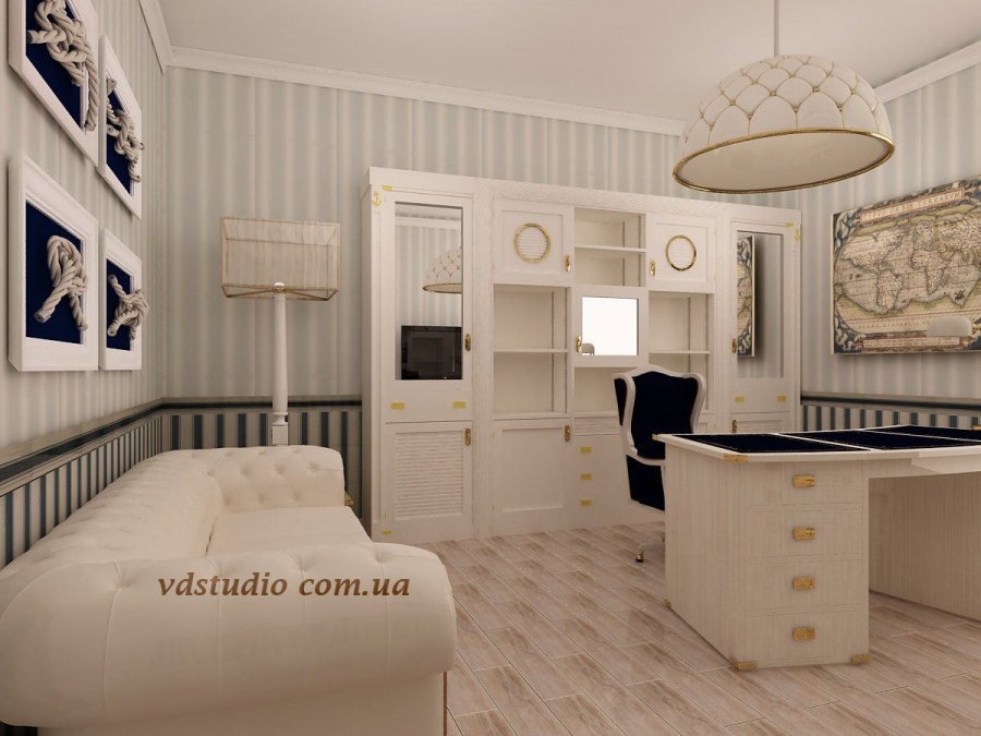 Кабинет библиотека в стиле Прованс