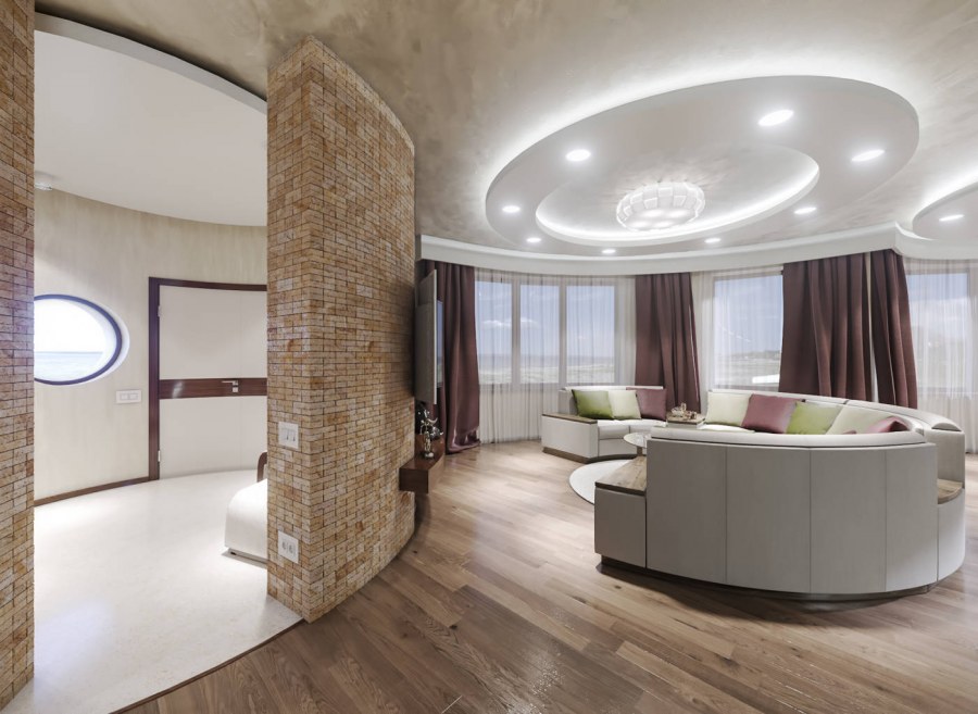 Гостиная с круглой стеной