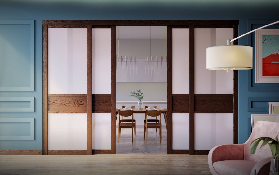 Раздвижные двери дерево и стекло