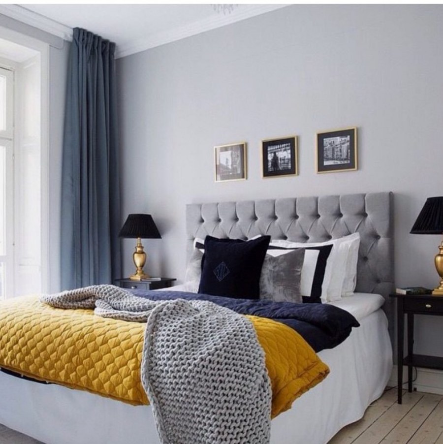 Серые стены в спальне