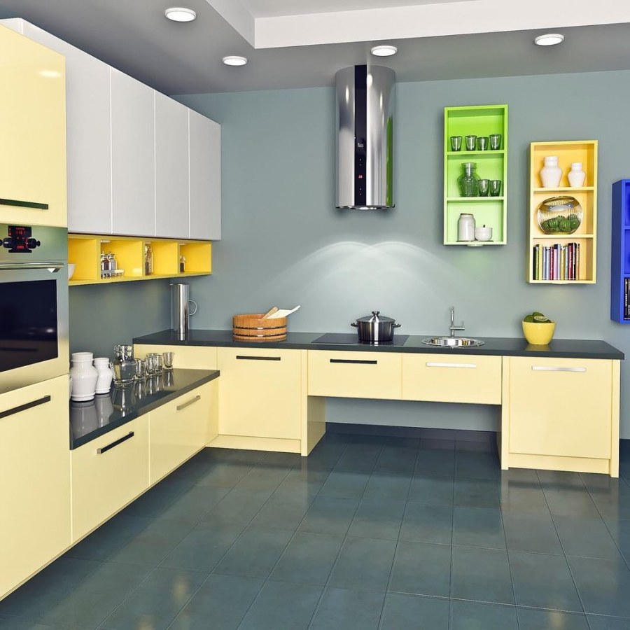 Бело желтая кухня