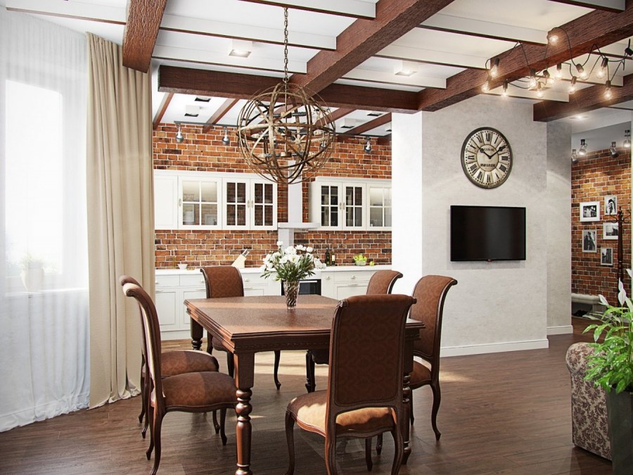 Балки в интерьере кухни