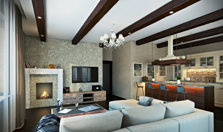 Кухня гостиная столовая лофт лофт