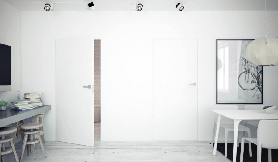 Серые стены белые двери