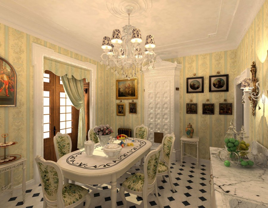 Кухня гостиная в стиле русской усадьбы