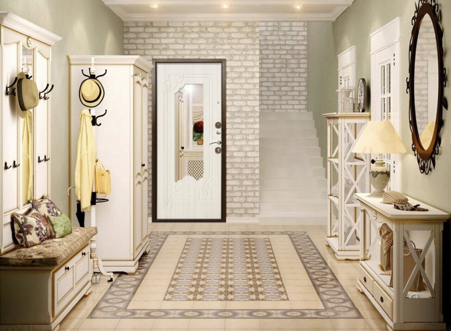 Входная дверь с зеркалом Ампир белый ясень