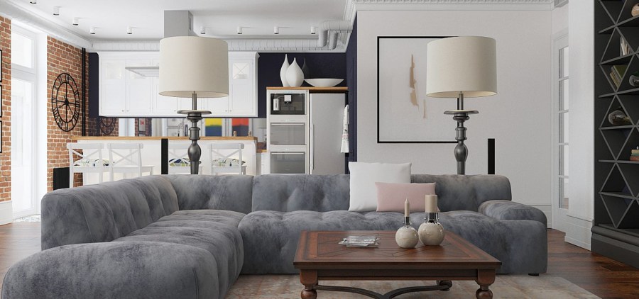 Серая гостиная лофт