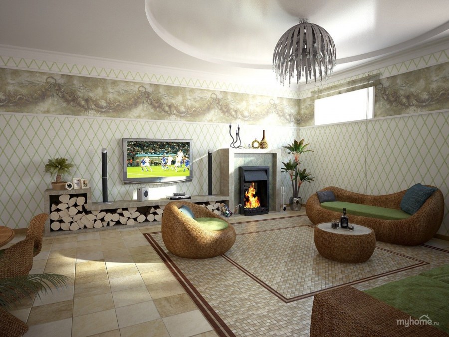 Гостиная в цокольном этаже жилого