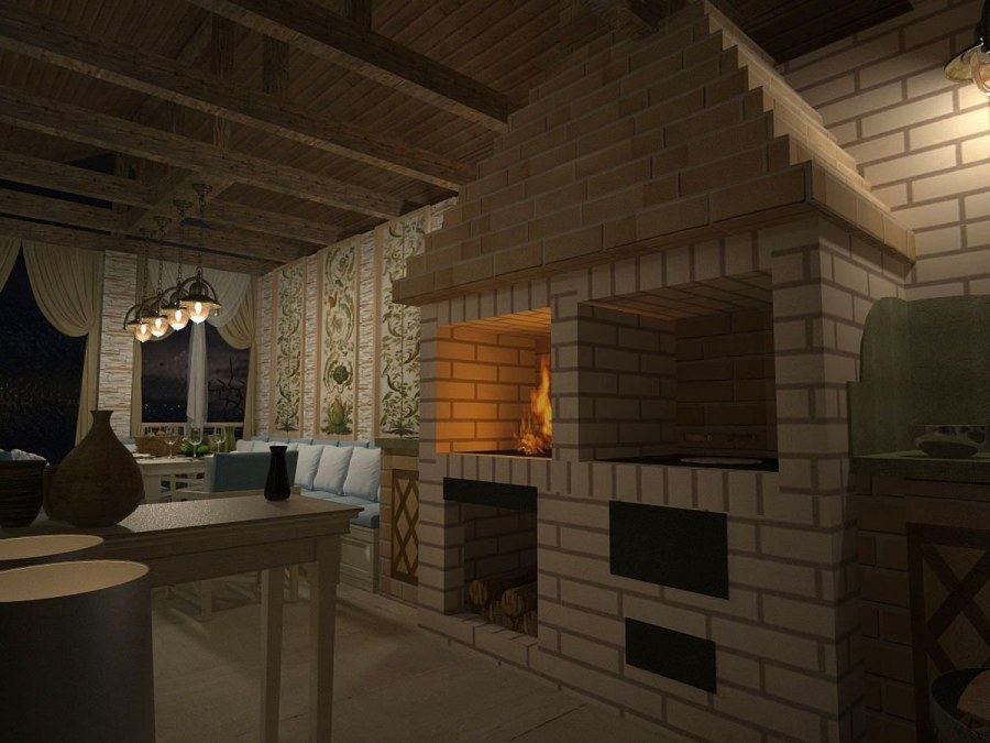 Интерьер беседки с барбекю