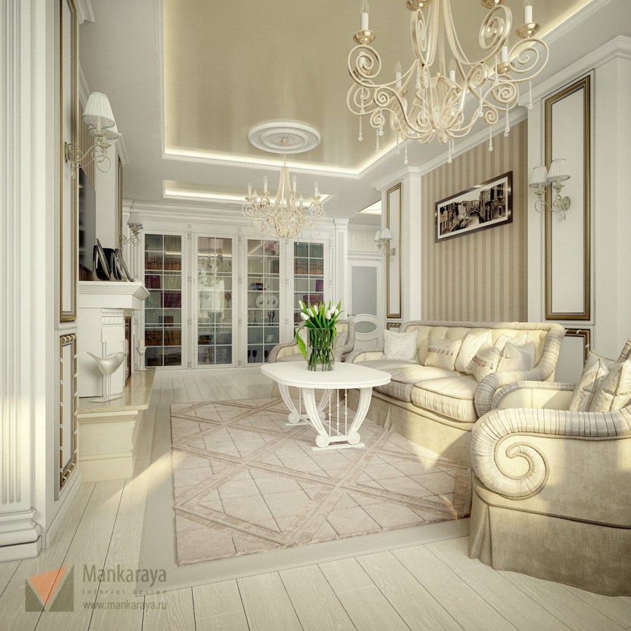 Классическая гостиная в светлых тонах