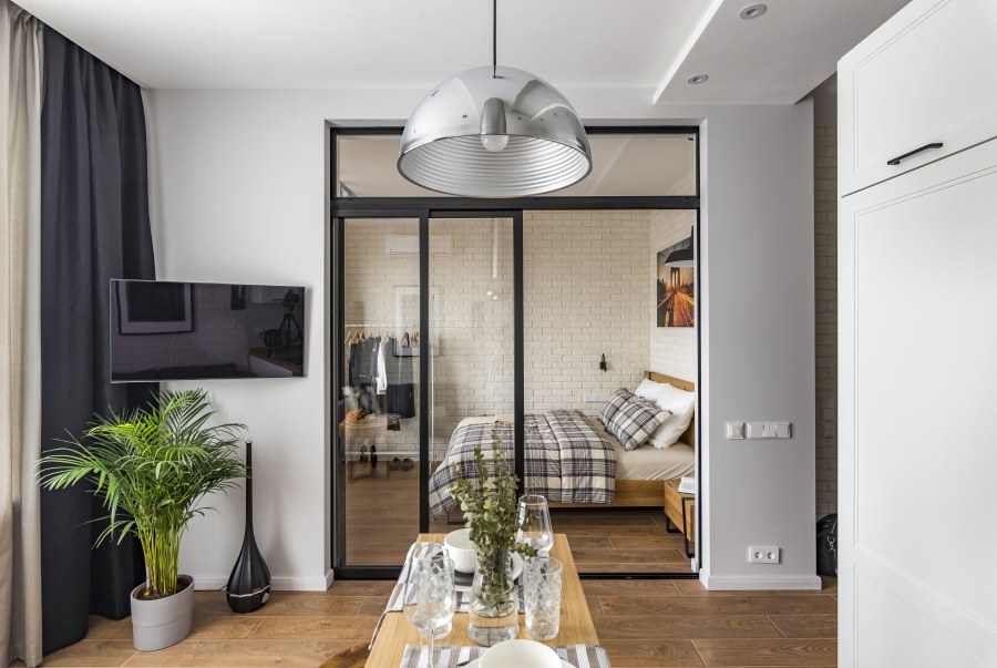 Кухня студия 28 кв м квадратная