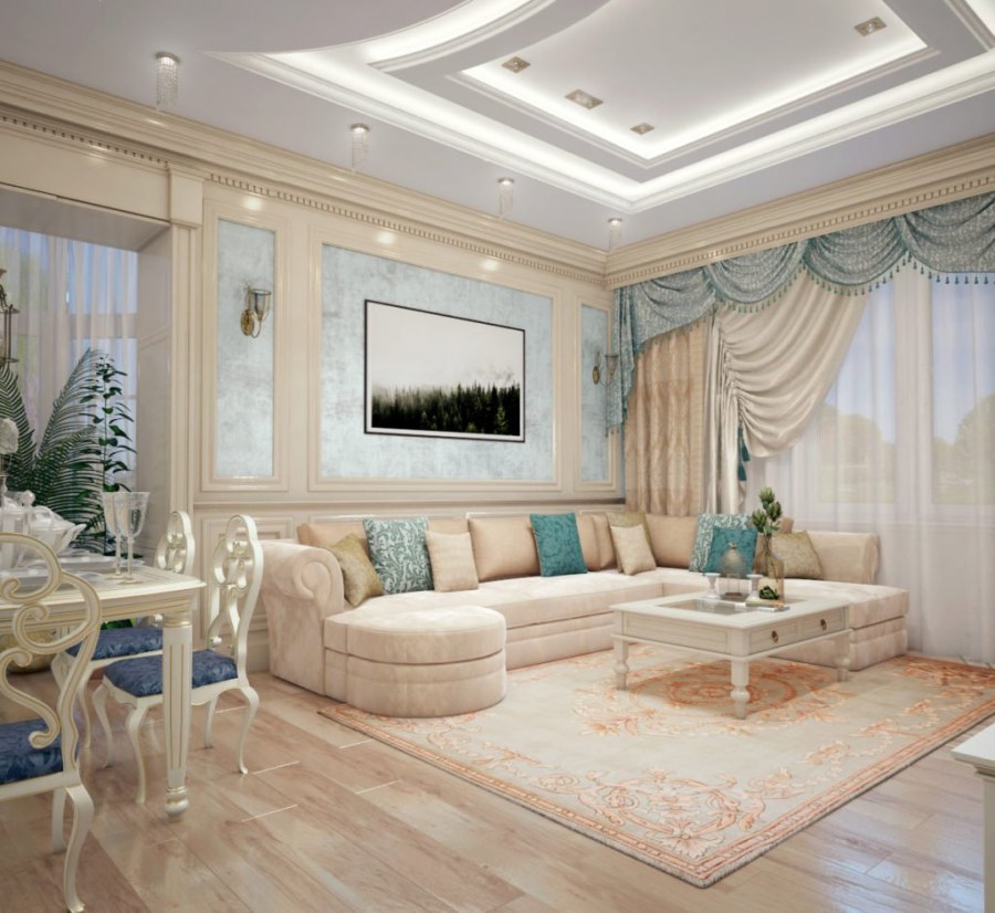 Гостиная в стиле классика в светлых тонах