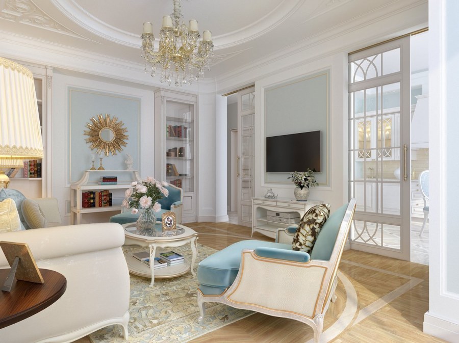 Светлая гостиная в классическом стиле