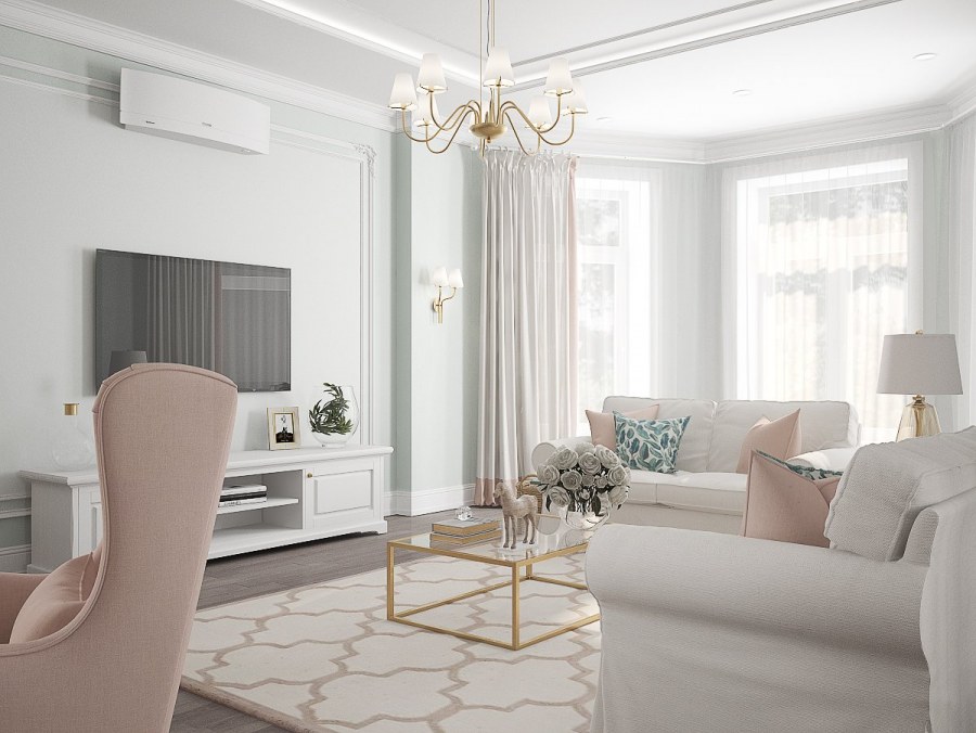 Гостиная в светло бежевых тонах