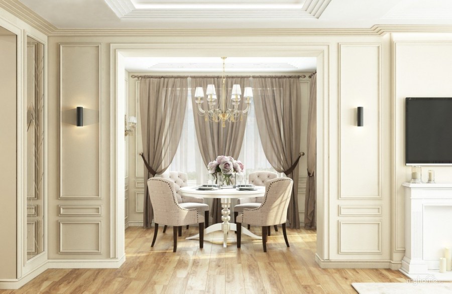 Монохромный интерьер бежевый Неоклассика