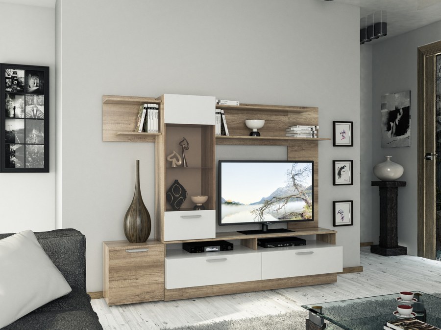 Гостиная Фиера к2 дуб каньон / белый глянец