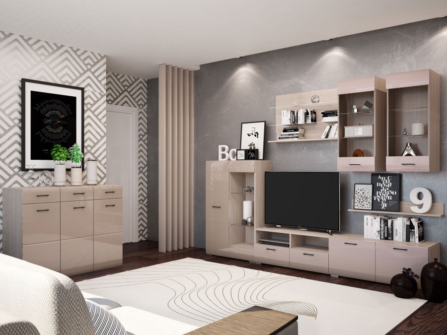 Гостиная Горизонт Ненси-1 венге/белый глянец