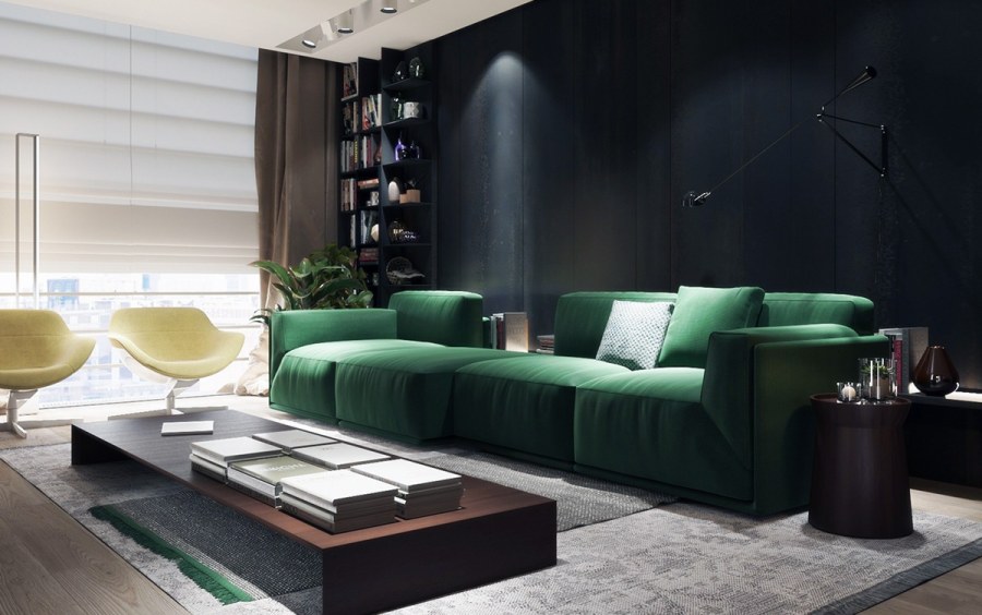 Зеленый диван в интерьере