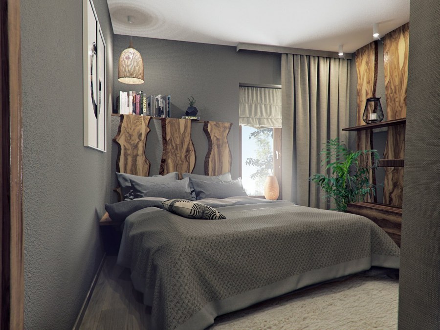 Интерьер спальни в экостиле