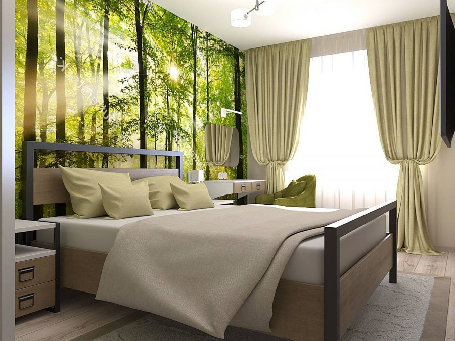 Зеленая спальня в стиле экостиль