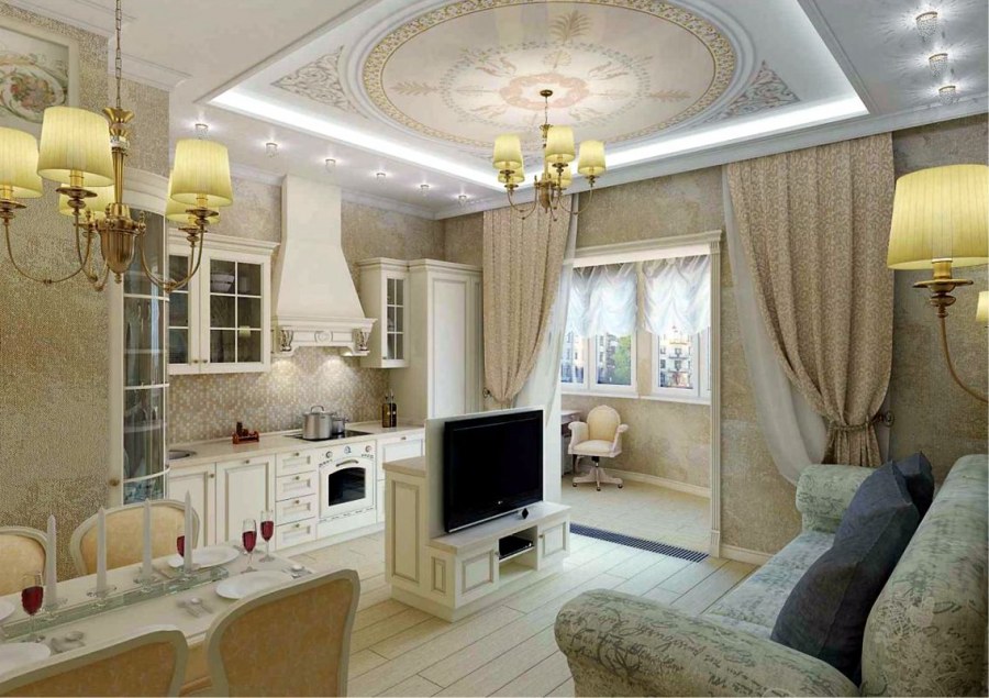 Кухня-гостиная в стиле классика