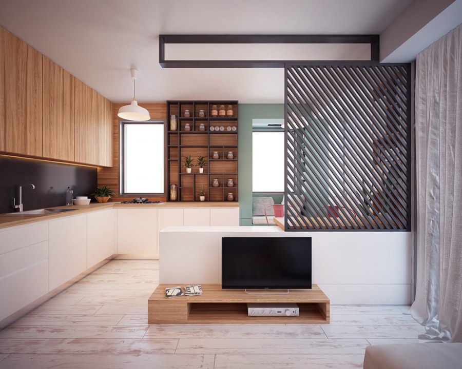 Зонирование студии 30 кв.м перегородки