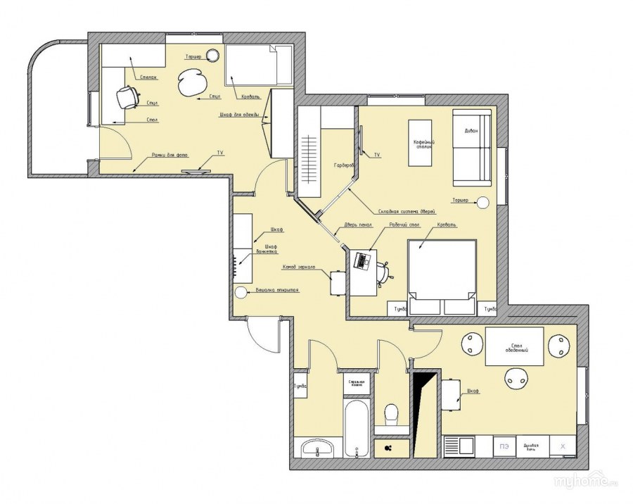 Планировка 2-х комнатной хрущевки 44м2