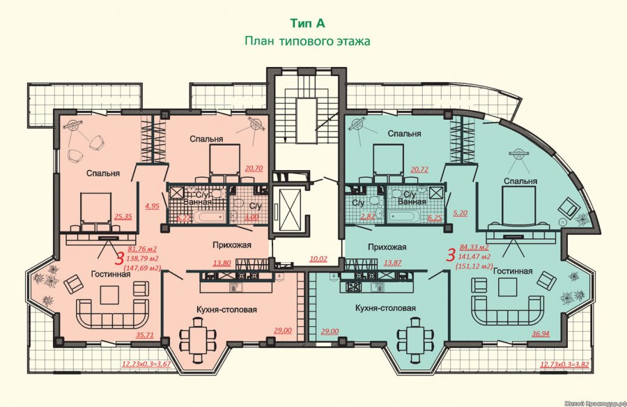 Планировочное решение трехкомнатной квартиры