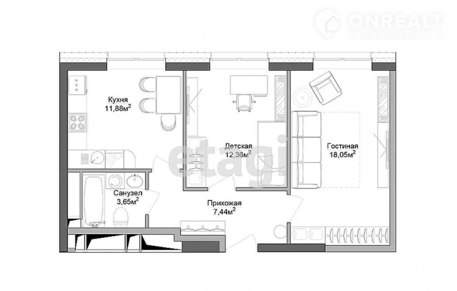 Планировка 1комнатной квартиры 24 м2