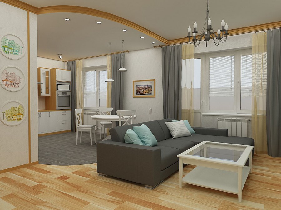 Зонирование кухни и гостиной