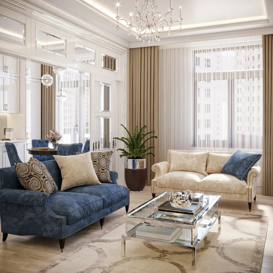 Гостиная 36 кв м Неоклассика