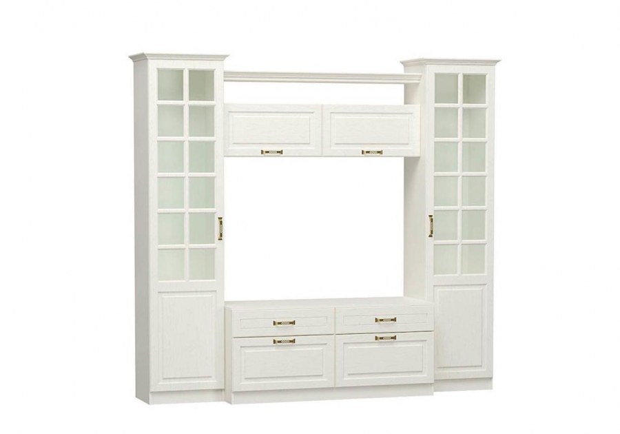 Стенка Ливерпуль набор мебели 2 МДФ ясень ваниль/белый Моби