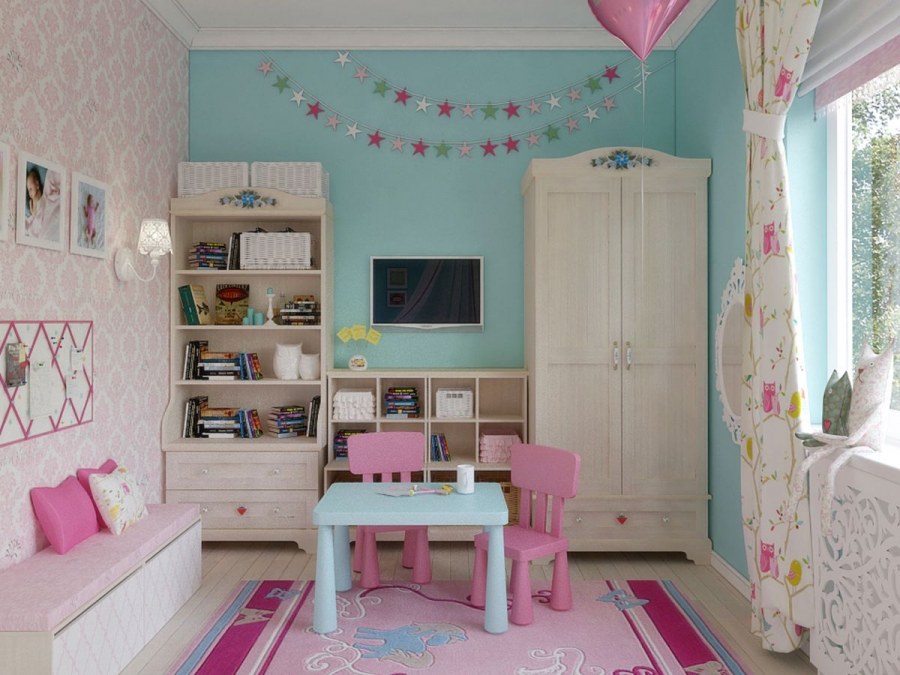 Детская для девочки в мятно розовых тонах