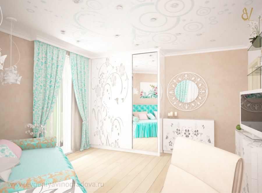 Детская в бежево бирюзовых тонах