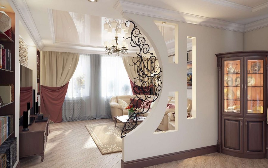 Зонирование комнаты аркой