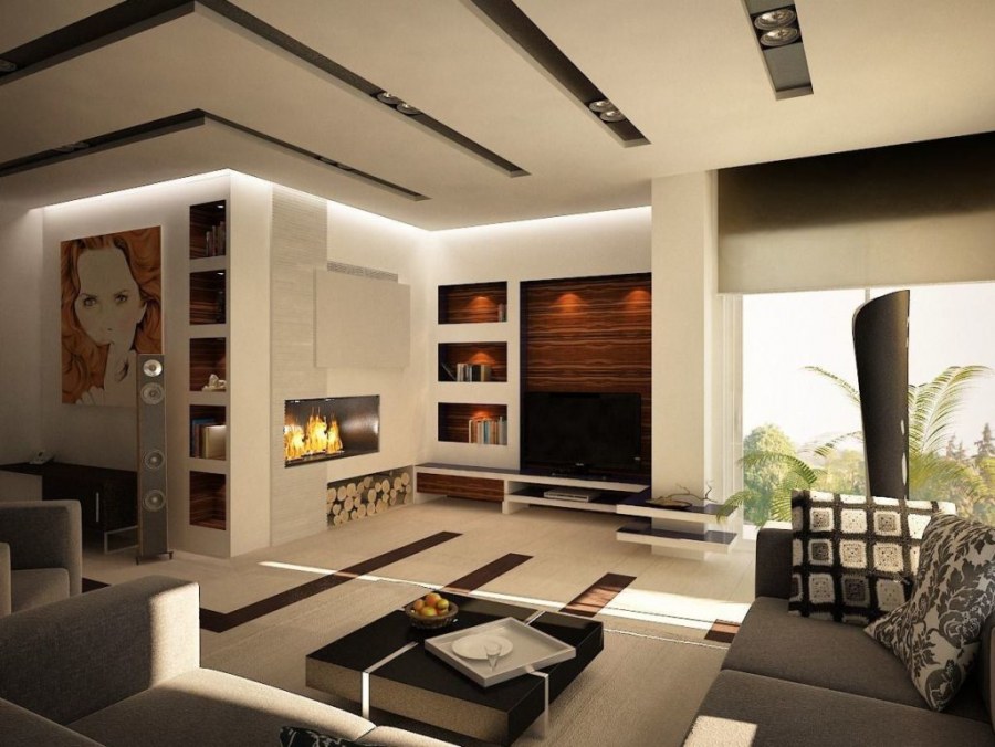 Интерьер потолков в гостиной