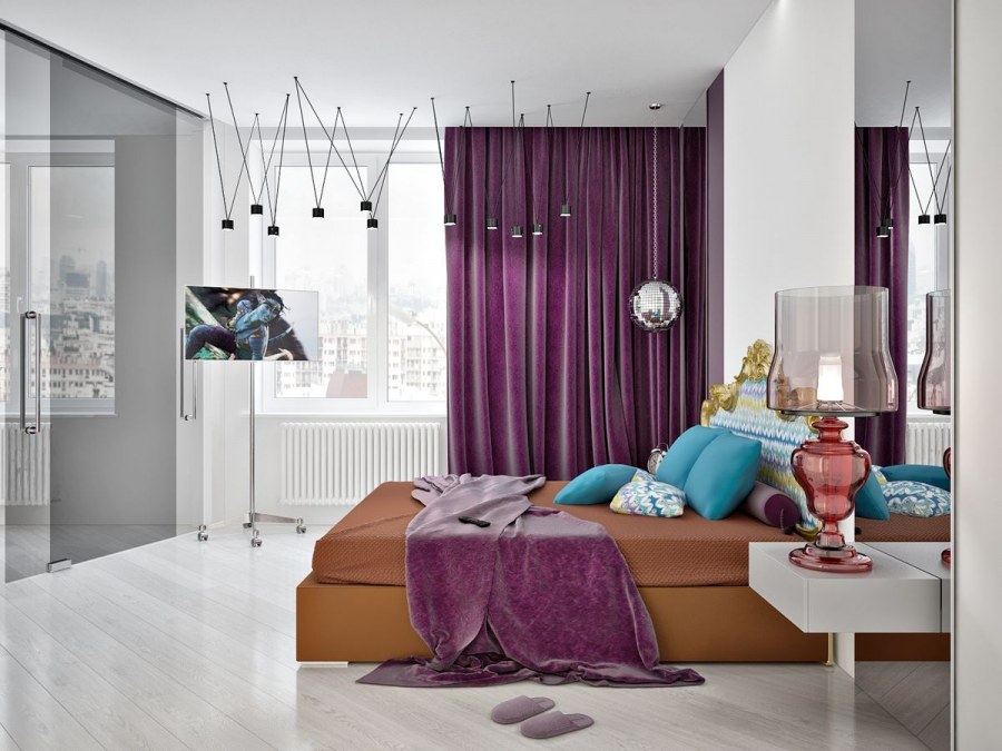 Яркие шторы в интерьере