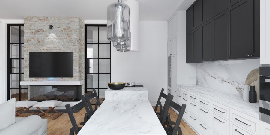 Телевизионная зона в гостиной в скандинавском стиле