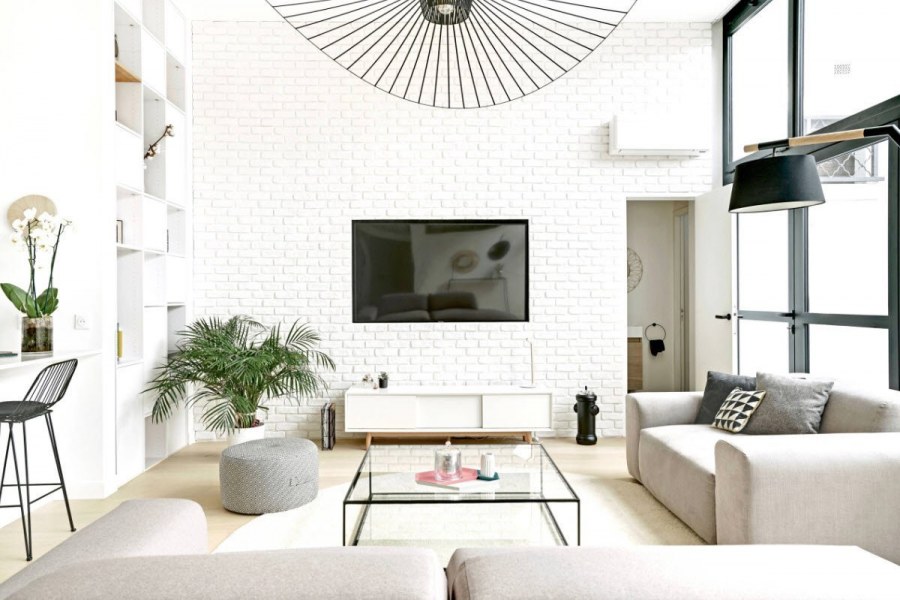 Гостиная с ТВ В скандинавском стиле