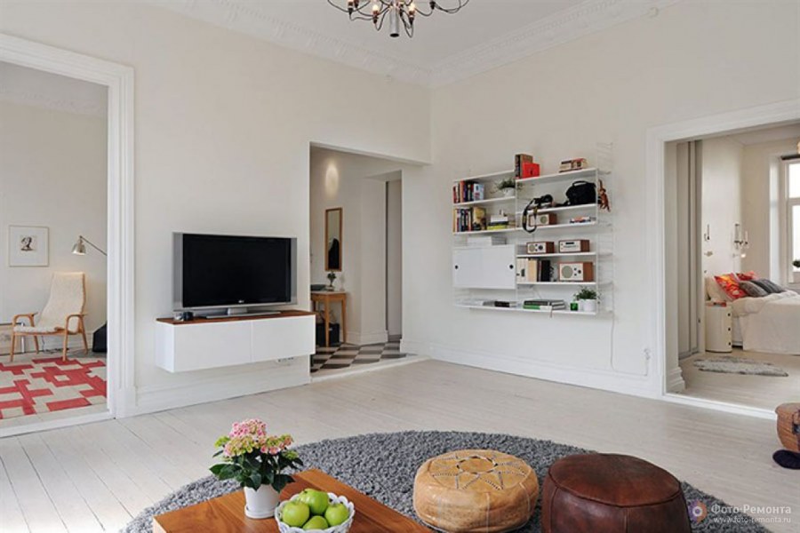 Гостиная с телевизором в скандинавском стиле