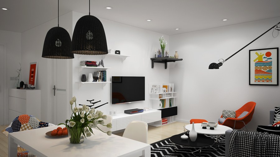 Гостиная с телевизором в скандинавском стиле