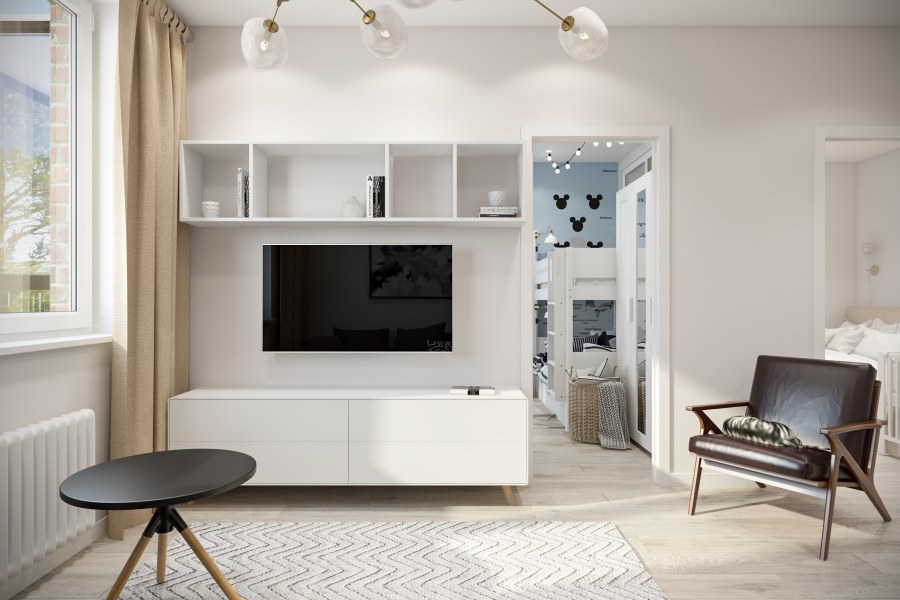 Акцентная стена в гостиной в скандинавском стиле