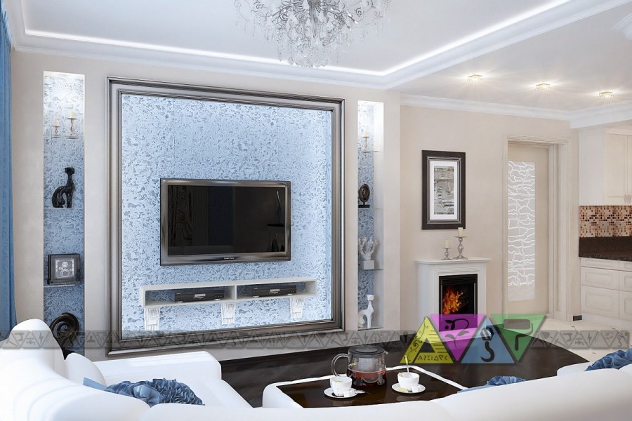 Молдинги на стене с телевизором