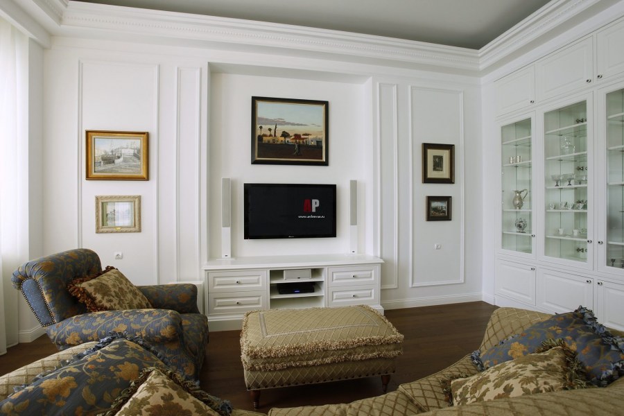 Гостиная с телевизором в классическом стиле