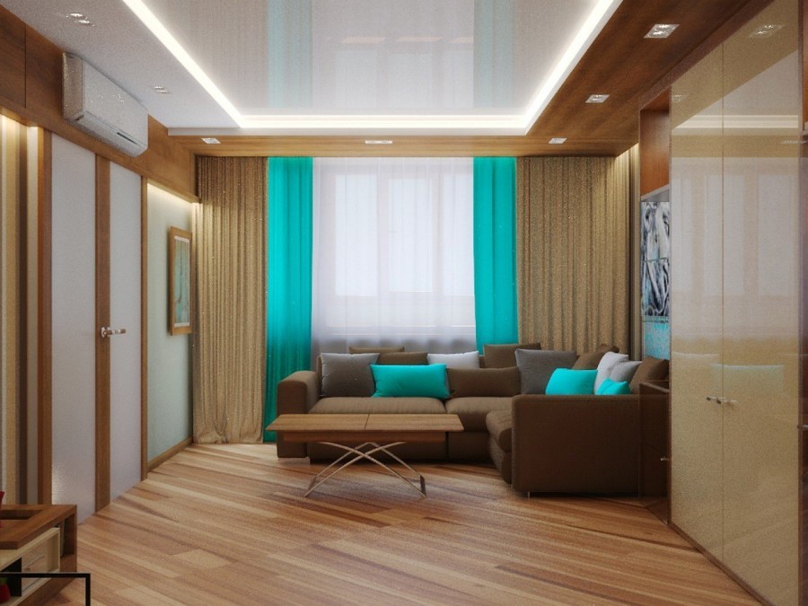 Гостиная в бежевом цвете с яркими акцентами