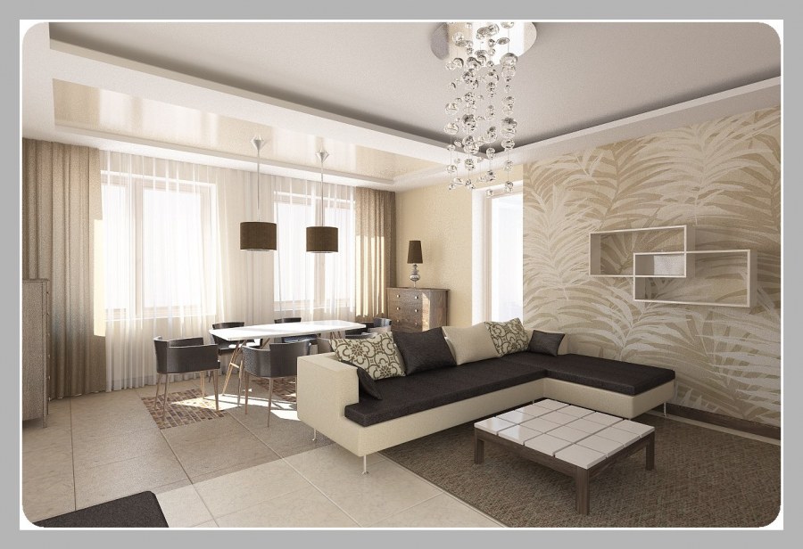 Интерьер гостиной в молочных тонах